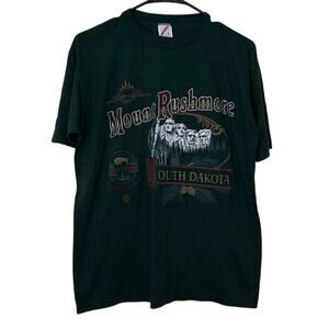 Vintage Jerzees 90s Mount Rushmore Single Stitch T-Shirt Size L Green USA Made